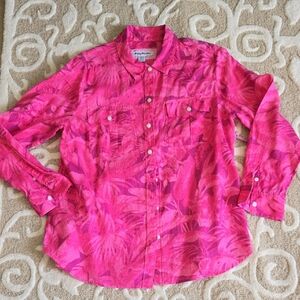 Tommy Bahama Fuchsia Tropical Print Linen Shirt